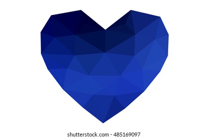 Dark blue heart isolated on white background. Geometric rumpled triangular low poly origami style gradient graphic illustration. Vector polygonal design for your business.