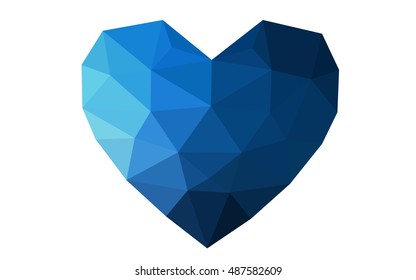 Dark blue heart isolated on white background. Geometric rumpled triangular low poly origami style gradient graphic illustration. Vector polygonal design for your business.