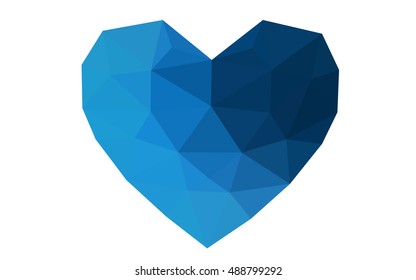 Dark blue heart isolated on white background. Geometric rumpled triangular low poly origami style gradient graphic illustration. Vector polygonal design for your business.