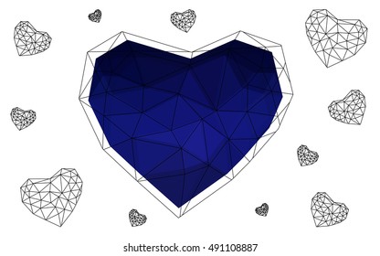 Dark blue heart isolated on white background. Geometric rumpled triangular low poly origami style gradient graphic illustration. Vector polygonal design for your business.