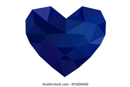 Dark blue heart isolated on white background. Geometric rumpled triangular low poly origami style gradient graphic illustration. Vector polygonal design for your business.