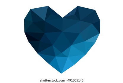 Dark blue heart isolated on white background. Geometric rumpled triangular low poly origami style gradient graphic illustration. Vector polygonal design for your business.