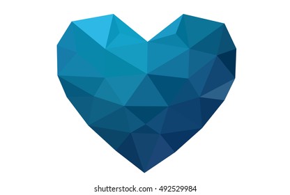 Dark blue heart isolated on white background. Geometric rumpled triangular low poly origami style gradient graphic illustration. Vector polygonal design for your business.