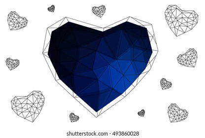 Dark blue heart isolated on white background. Geometric rumpled triangular low poly origami style gradient graphic illustration. Vector polygonal design for your business.
