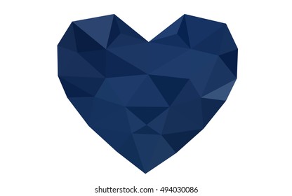 Dark blue heart isolated on white background. Geometric rumpled triangular low poly origami style gradient graphic illustration. Vector polygonal design for your business.