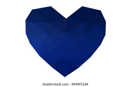 Dark blue heart isolated on white background. Geometric rumpled triangular low poly origami style gradient graphic illustration. Vector polygonal design for your business.