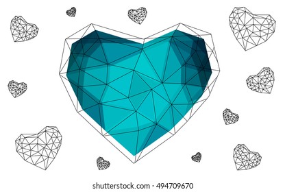 Dark blue heart isolated on white background. Geometric rumpled triangular low poly origami style gradient graphic illustration. Vector polygonal design for your business.