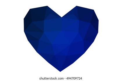 Dark blue heart isolated on white background. Geometric rumpled triangular low poly origami style gradient graphic illustration. Vector polygonal design for your business.