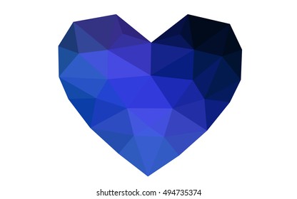 Dark blue heart isolated on white background. Geometric rumpled triangular low poly origami style gradient graphic illustration. Vector polygonal design for your business.