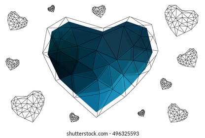 Dark blue heart isolated on white background. Geometric rumpled triangular low poly origami style gradient graphic illustration. Vector polygonal design for your business.