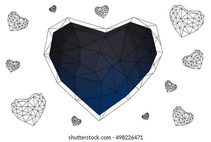 Dark blue heart isolated on white background. Geometric rumpled triangular low poly origami style gradient graphic illustration. Vector polygonal design for your business.