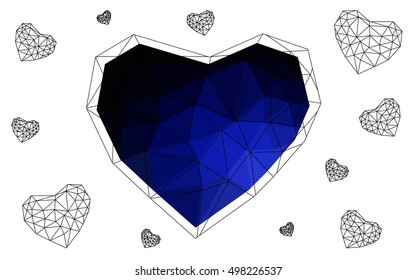 Dark blue heart isolated on white background. Geometric rumpled triangular low poly origami style gradient graphic illustration. Vector polygonal design for your business.