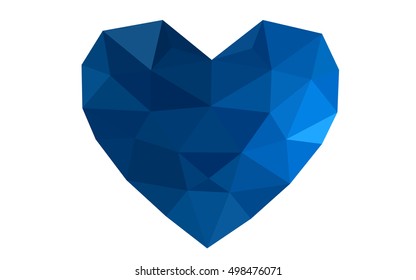 Dark blue heart isolated on white background. Geometric rumpled triangular low poly origami style gradient graphic illustration. Vector polygonal design for your business.