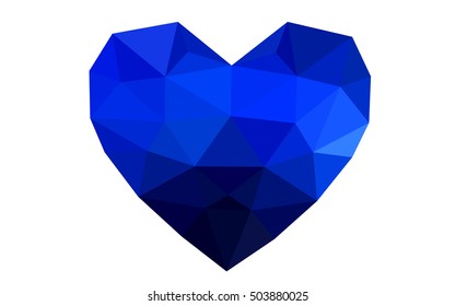 Dark blue heart isolated on white background. Geometric rumpled triangular low poly origami style gradient graphic illustration. Vector polygonal design for your business.