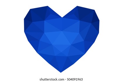 Dark blue heart isolated on white background. Geometric rumpled triangular low poly origami style gradient graphic illustration. Vector polygonal design for your business.