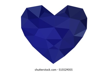 Dark blue heart isolated on white background. Geometric rumpled triangular low poly origami style gradient graphic illustration. Vector polygonal design for your business.
