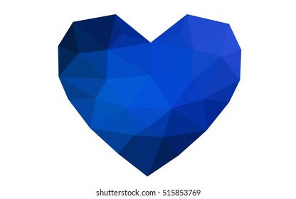 Dark blue heart isolated on white background. Geometric rumpled triangular low poly origami style gradient graphic illustration. Vector polygonal design for your business.