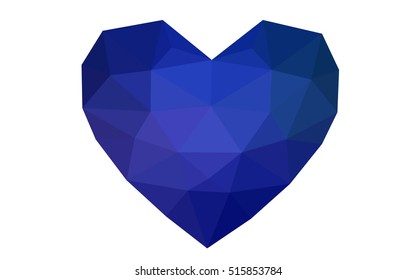 Dark blue heart isolated on white background. Geometric rumpled triangular low poly origami style gradient graphic illustration. Vector polygonal design for your business.