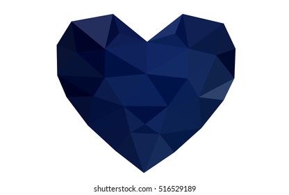 Dark blue heart isolated on white background. Geometric rumpled triangular low poly origami style gradient graphic illustration. Vector polygonal design for your business.