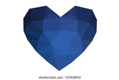 Dark blue heart isolated on white background. Geometric rumpled triangular low poly origami style gradient graphic illustration. Vector polygonal design for your business.
