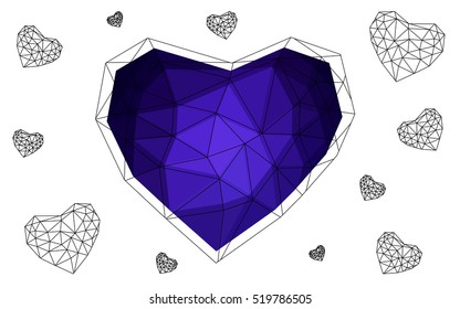 Dark blue heart isolated on white background. Geometric rumpled triangular low poly origami style gradient graphic illustration. Vector polygonal design for your business.