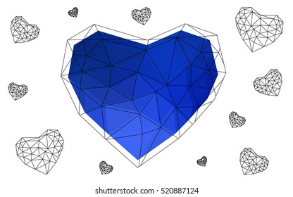 Dark blue heart isolated on white background. Geometric rumpled triangular low poly origami style gradient graphic illustration. Vector polygonal design for your business.