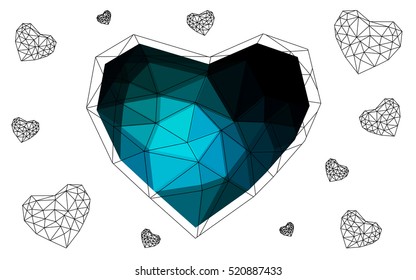 Dark blue heart isolated on white background. Geometric rumpled triangular low poly origami style gradient graphic illustration. Vector polygonal design for your business.