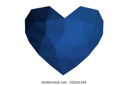 Dark blue heart isolated on white background. Geometric rumpled triangular low poly origami style gradient graphic illustration. Vector polygonal design for your business.