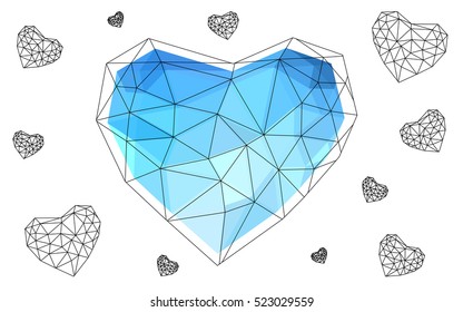 Dark blue heart isolated on white background. Geometric rumpled triangular low poly origami style gradient graphic illustration. Vector polygonal design for your business.