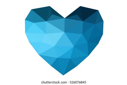 Dark blue heart isolated on white background. Geometric rumpled triangular low poly origami style gradient graphic illustration. Vector polygonal design for your business.