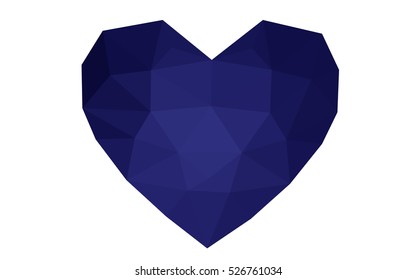 Dark blue heart isolated on white background. Geometric rumpled triangular low poly origami style gradient graphic illustration. Vector polygonal design for your business.