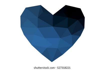 Dark blue heart isolated on white background. Geometric rumpled triangular low poly origami style gradient graphic illustration. Vector polygonal design for your business.