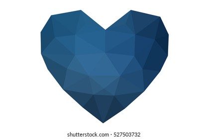 Dark blue heart isolated on white background. Geometric rumpled triangular low poly origami style gradient graphic illustration. Vector polygonal design for your business.