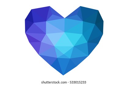 Dark blue heart isolated on white background. Geometric rumpled triangular low poly origami style gradient graphic illustration. Vector polygonal design for your business.