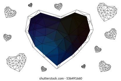 Dark blue heart isolated on white background. Geometric rumpled triangular low poly origami style gradient graphic illustration. Vector polygonal design for your business.
