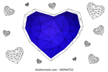 Dark blue heart isolated on white background. Geometric rumpled triangular low poly origami style gradient graphic illustration. Vector polygonal design for your business.