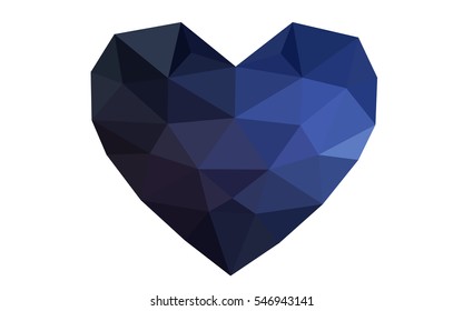 Dark blue heart isolated on white background. Geometric rumpled triangular low poly origami style gradient graphic illustration. Vector polygonal design for your business.