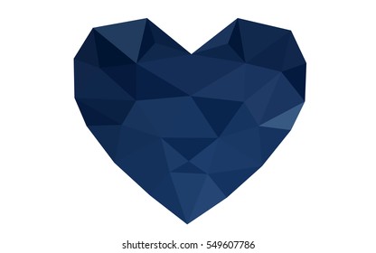 Dark blue heart isolated on white background. Geometric rumpled triangular low poly origami style gradient graphic illustration. Vector polygonal design for your business.