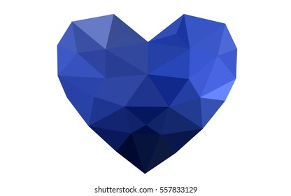 Dark blue heart isolated on white background. Geometric rumpled triangular low poly origami style gradient graphic illustration. Vector polygonal design for your business.