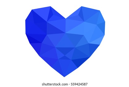 Dark blue heart isolated on white background. Geometric rumpled triangular low poly origami style gradient graphic illustration. Vector polygonal design for your business.