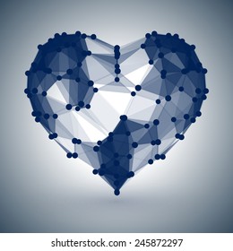 Dark Blue Heart, low polygonal design with dots