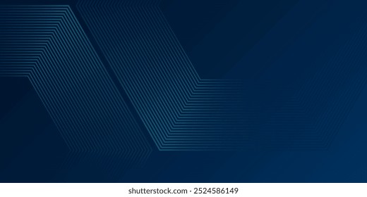 Dark blue hexagon abstract background with glowing arrow lines technology futuristic concept. Modern shiny blue geometric abstract