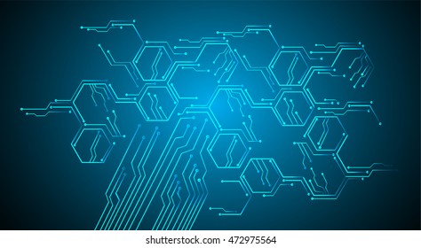 dark blue hexagon abstract cyber future technology concept background, illustration, circuit board, binary code