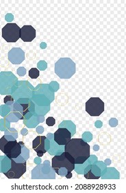 Dark Blue Hexagon Background Transparent Vector. Polygon Technical Template. Web Texture. Blue-Gray Honeycomb Structure. Cell Design.