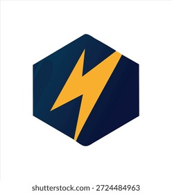 Un hexágono azul oscuro que contiene un rayo amarillo brillante, ideal para empresas de energía, servicios eléctricos o marcas de tecnología rápida.