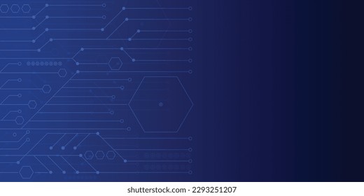 Dark blue and hexagonal background with white lines and dots. Dark and soft gradient background 