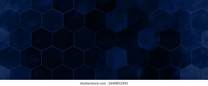 Dark blue hexagonal pattern background texture, geometric style. The background is deep blue, creating a modern background look. Minimal marble texture with hexagon pattern background vector
