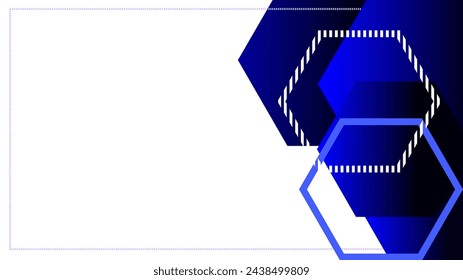 Hexágonos azul oscuro en el lado de un espacio blanco vacío para fondos de presentación