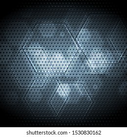 Dark blue hi-tech geometric hexagons abstract background. Futuristic vector design