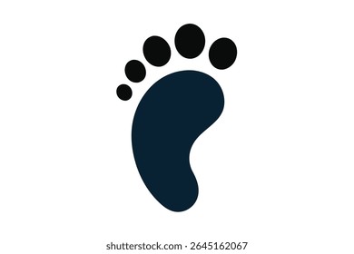 Uma silhueta de pegada humana azul escuro gráfico vetorial contra um fundo branco A pegada é representada com cinco dedos pretos e uma simples sola curva.